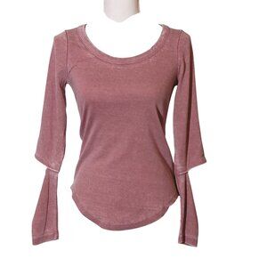 NEW Chaser Ribbed Scoop Neck Top With Cut Open Elbow‎ Sleeves in Rosebud Size S